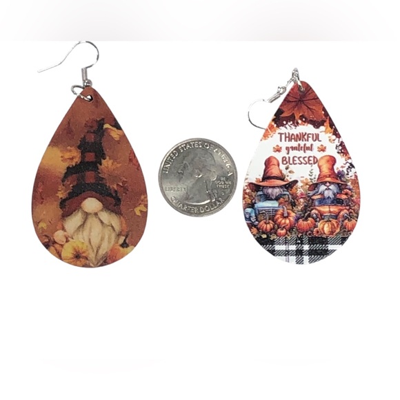 Set Of Three Wooden Gnome Fall Earrings - Picture 7 of 10